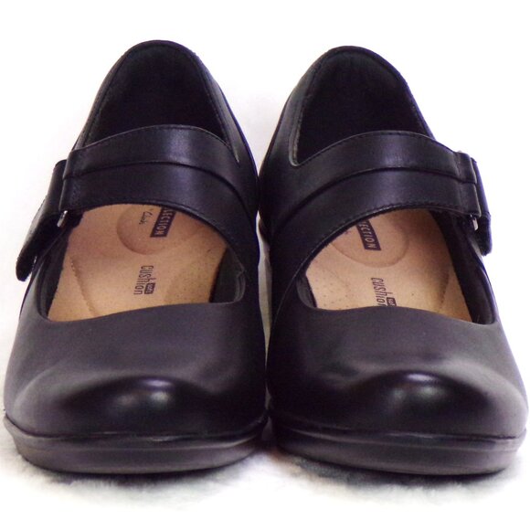 CLARKS COLLECTION size 9.5M black mid-heel Mary-Jane pumps cushioned insoles - Picture 5 of 14